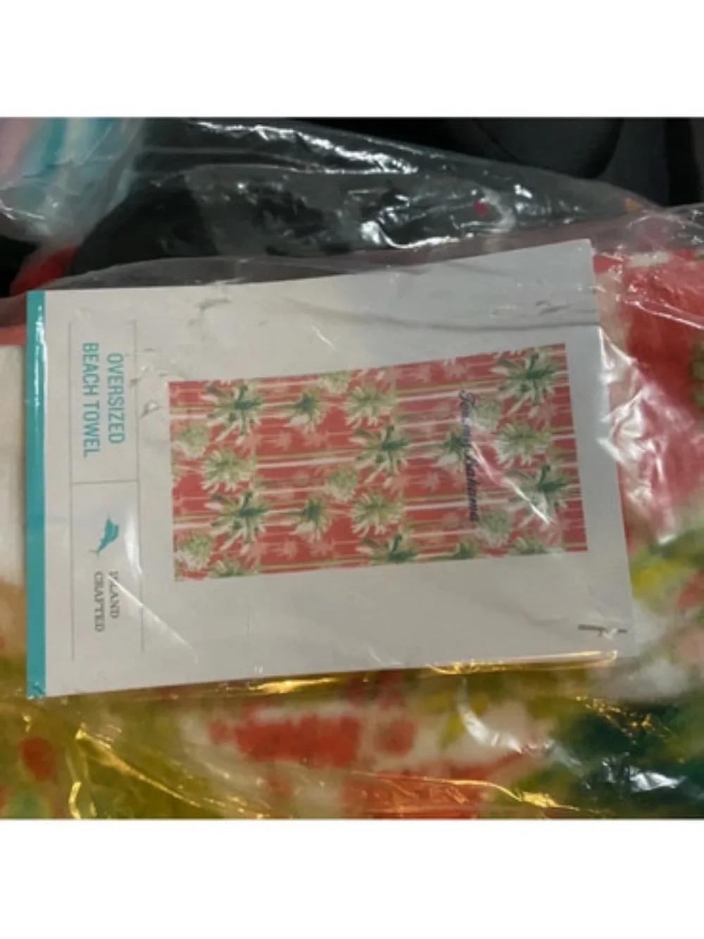 Tommy Bahama Coral and Green Palm Print oversized Beach Towel